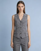 Black White Houndstooth Slub Linen Adjustable Vest Suitpure