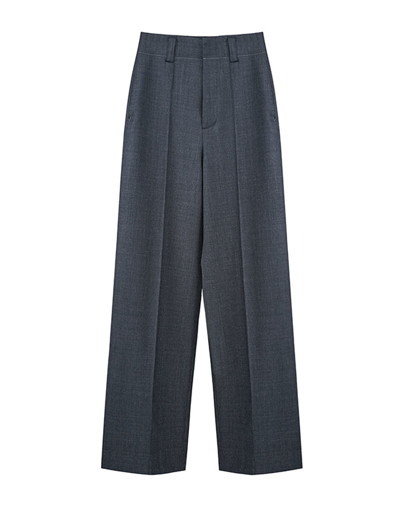 Charcoal Wool High-Waist Straight Trousers