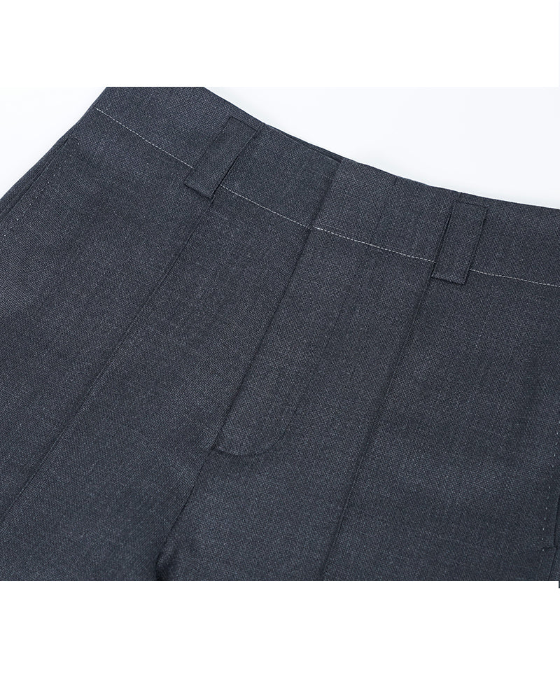 Charcoal Wool High-Waist Straight Trousers