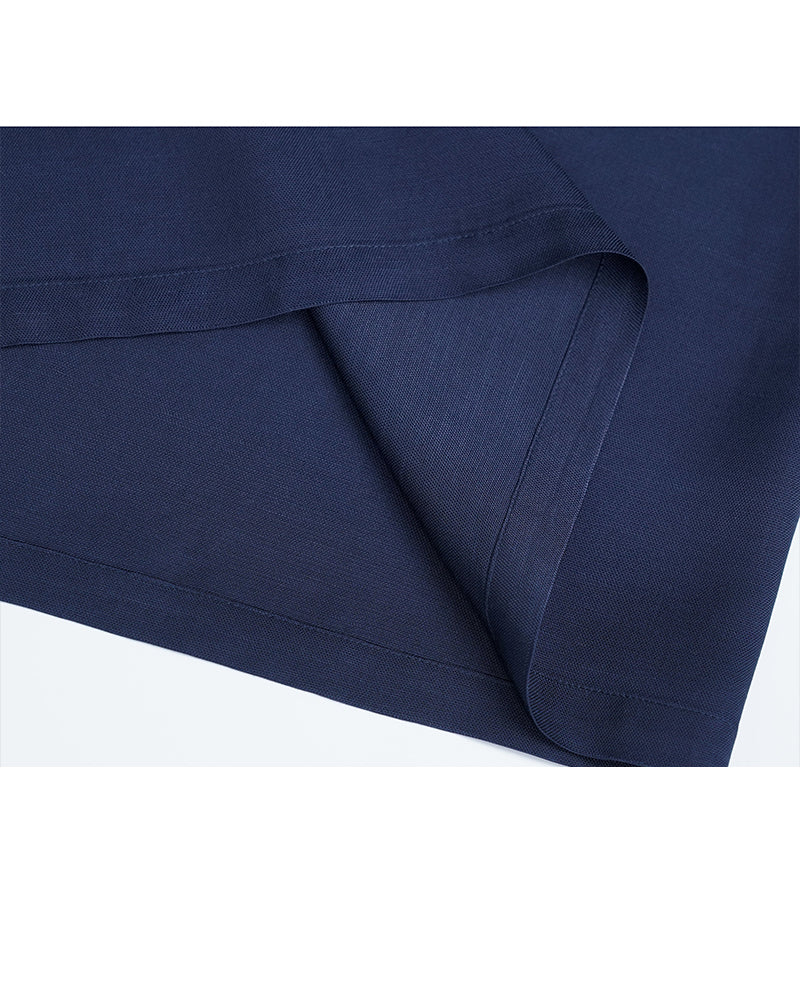 Navy Silk Linen Mandarin Collar Pullover Blouse Suitpure