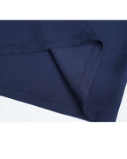 Navy Silk Linen Mandarin Collar Pullover Blouse Suitpure