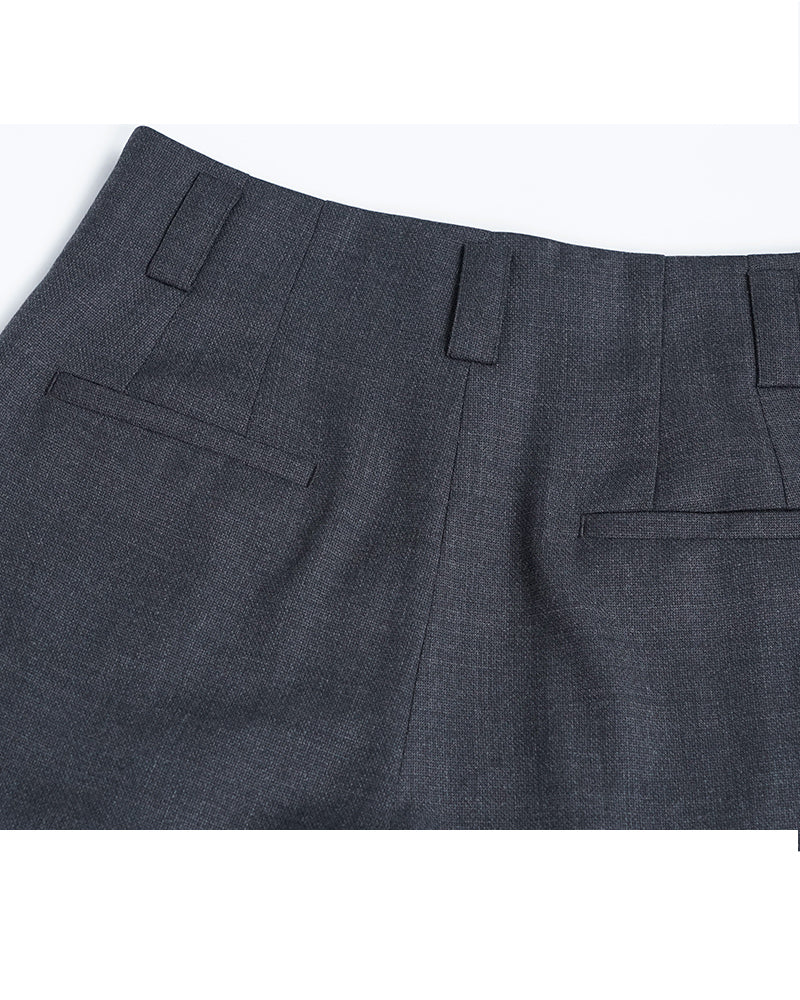 Charcoal Wool High-Waist Straight Trousers