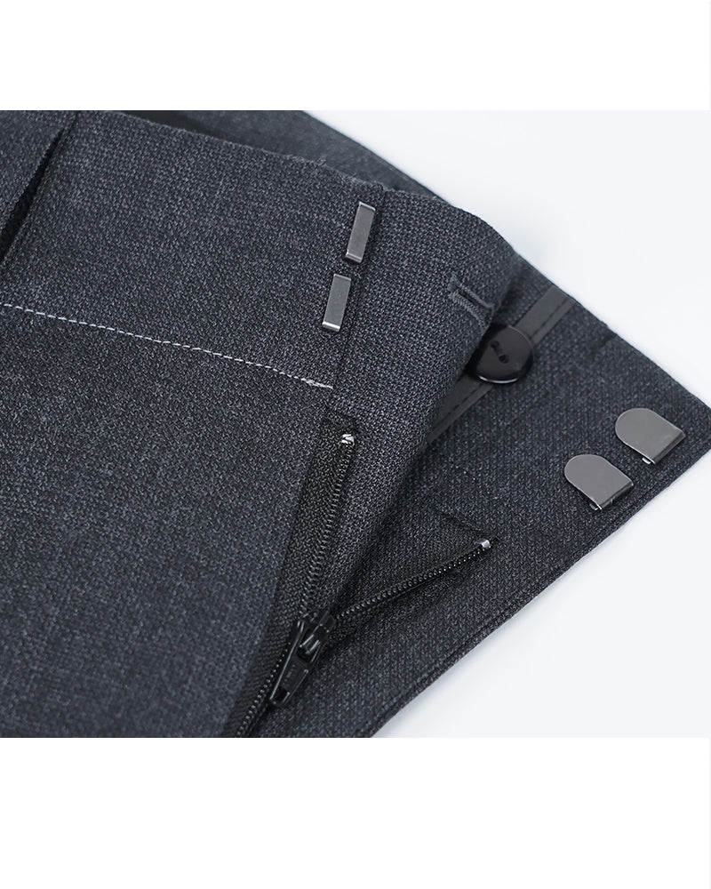 Charcoal Wool High-Waist Straight Trousers