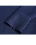 Navy Silk Linen Mandarin Collar Pullover Blouse Suitpure