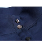 Navy Silk Linen Mandarin Collar Pullover Blouse Suitpure