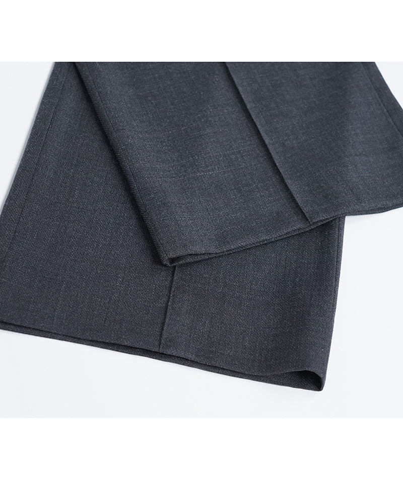Charcoal Wool High-Waist Straight Trousers