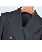 Deep Black Silk Wool Double-Breasted Blazer Suitpure