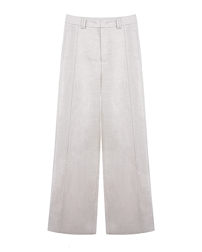 Tencel Linen Panel Detail Straight Leg Trousers Suitpure