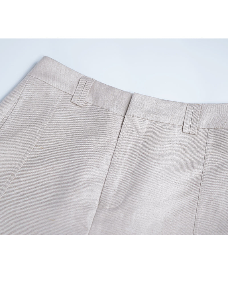 Tencel Linen Panel Detail Straight Leg Trousers Suitpure