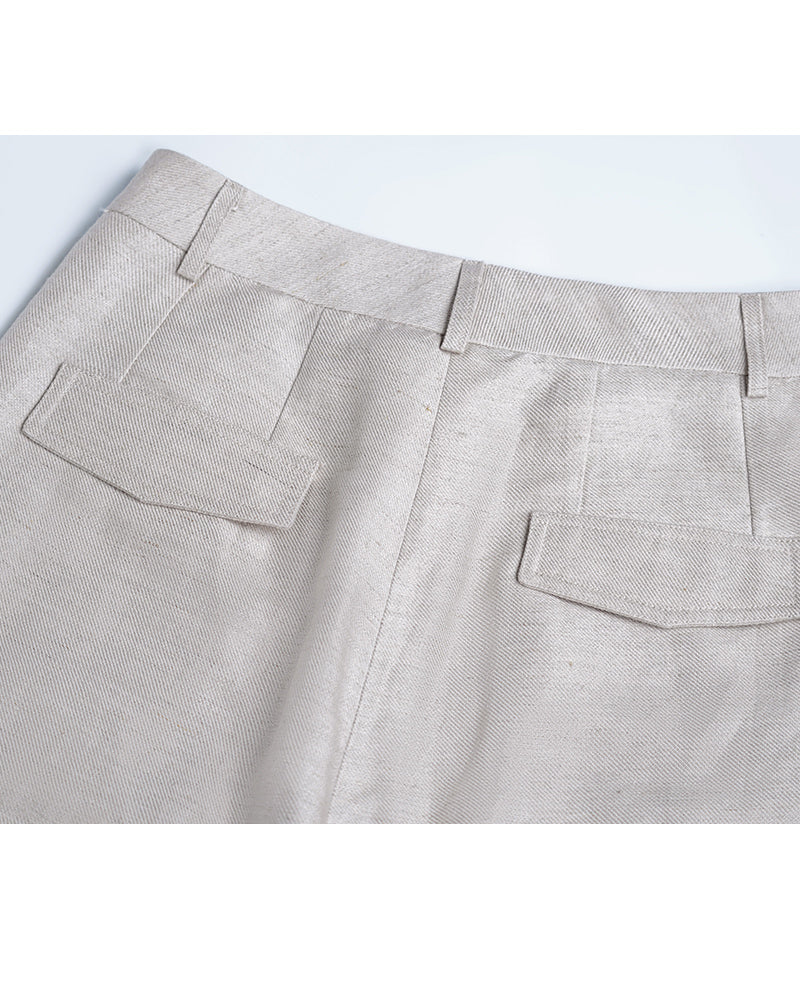 Tencel Linen Panel Detail Straight Leg Trousers Suitpure