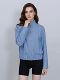 Women Vintage‑Wash Linen‑Cotton Zip‑Up Stand Collar Jacket Chambray Blue