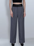 Dark Grey Prince of Wales Check Satin‑Trim Pleated Straight‑Leg Trousers | 100% Wool