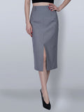 Mid-length front and back slit skirt with waist support