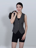 Dark brown wide-striped V-neck vest - 100% wool