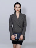 Women’s Dark Brown Wide‑Stripe Peak‑Lapel Wool Blazer | 100% Wool