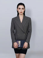 Women’s Dark Brown Wide‑Stripe Peak‑Lapel Wool Blazer | 100% Wool