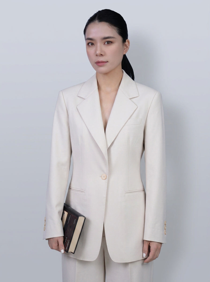 Light Taupe Notched‑Lapel Casual Blazer for Women