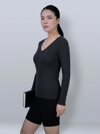 Cloud‑Soft Cashmere Acetate V‑Neck Long‑Sleeve Base Layer Top