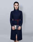 Navy 100% Wool Cavalry Twill Zip Front Dress