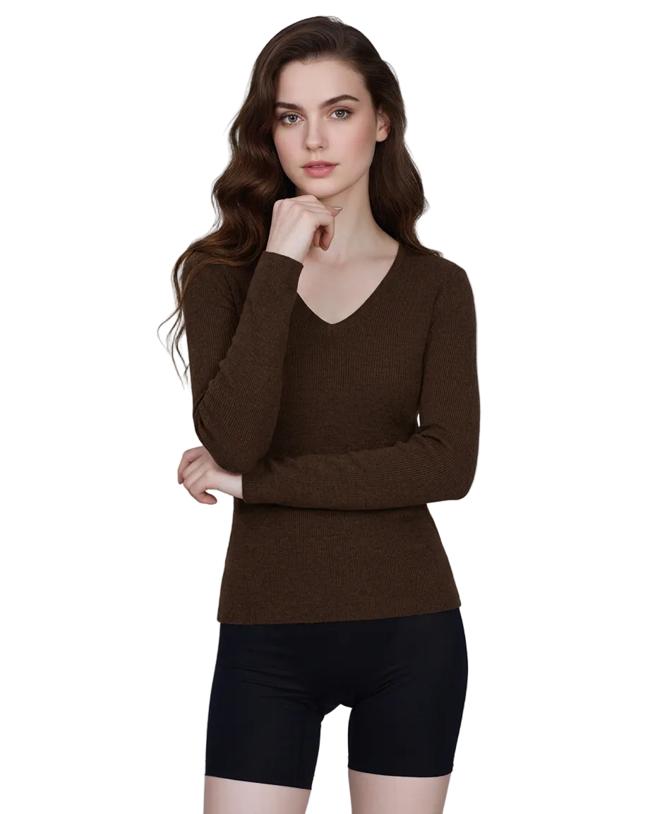 V-Neck Pullover Base Top, Cashmere & Acetate Blend, Soft Skin-Friendly