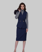 Navy 100% Wool Cavalry Twill Double Breasted Vest with Asymmetric Placket | 100% Wool