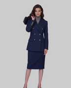 Navy 100% Wool Cavalry Twill Double Breasted Blazer | 100% Wool