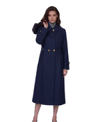 Navy 100% Wool Cavalry Twill Adjustable Waist Trench Coat| 100% Wool