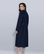 Navy 100% Wool Cavalry Twill Adjustable Waist Trench Coat| 100% Wool