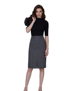 Grey Tone Welsh Plaid Straight Midi Skirt with Back & Front Slits