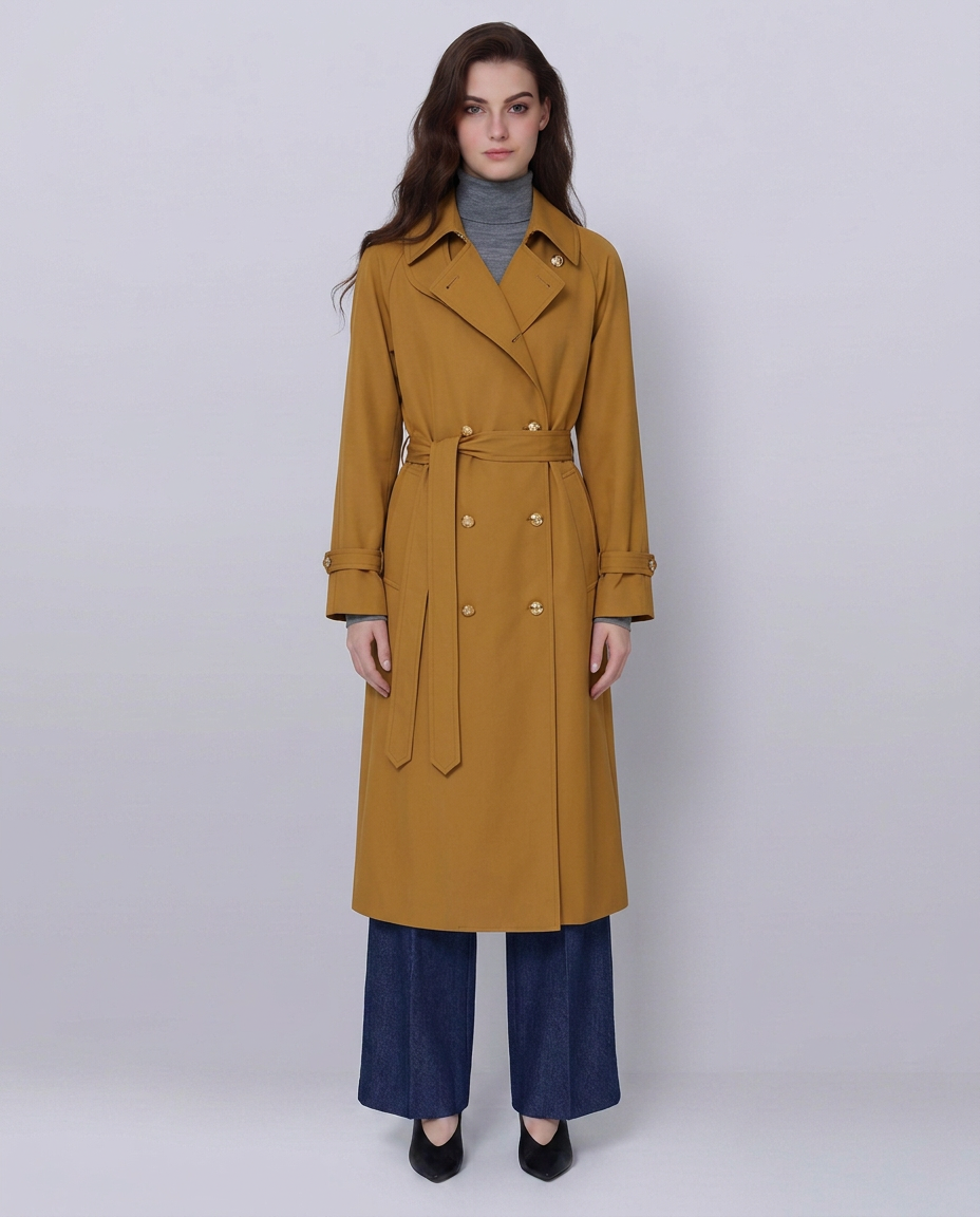 Mustard Yellow Classic Raglan Sleeve Trench Coat| 100% Wool