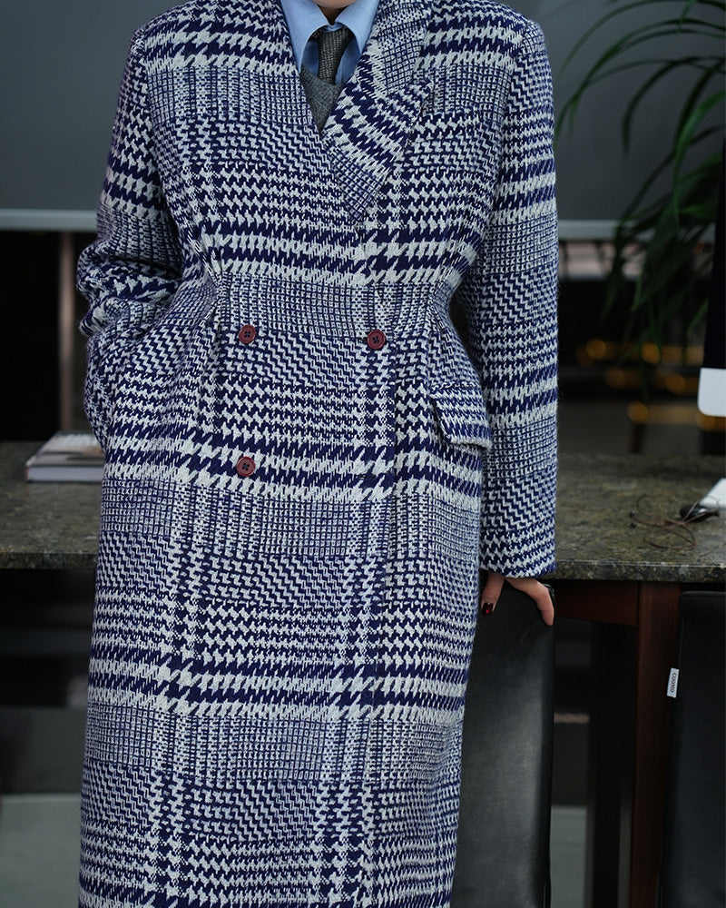 Oversized Check Coat in Neutral Plaid Suitpure