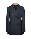 Deep Black Silk Wool Double-Breasted Blazer Suitpure