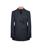 Deep Black Silk Wool Double-Breasted Blazer Suitpure