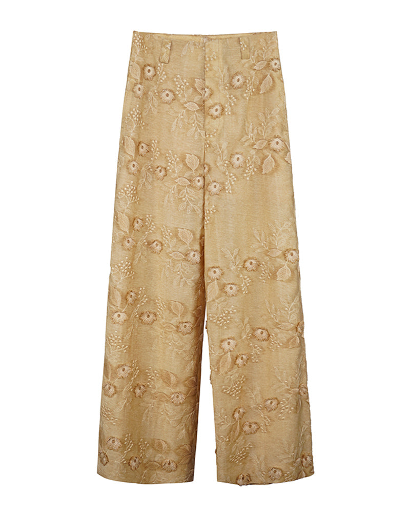 3D Embroidered Floral Wide-Leg Trousers