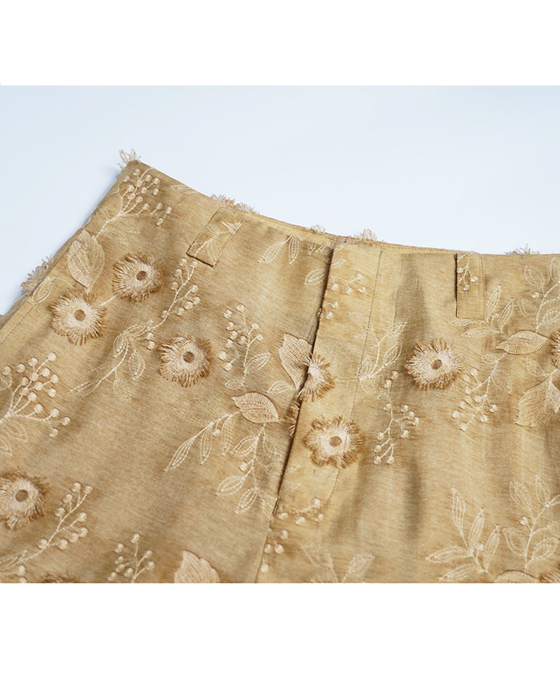 3D Embroidered Floral Wide-Leg Trousers