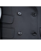 Deep Black Silk Wool Double-Breasted Blazer Suitpure