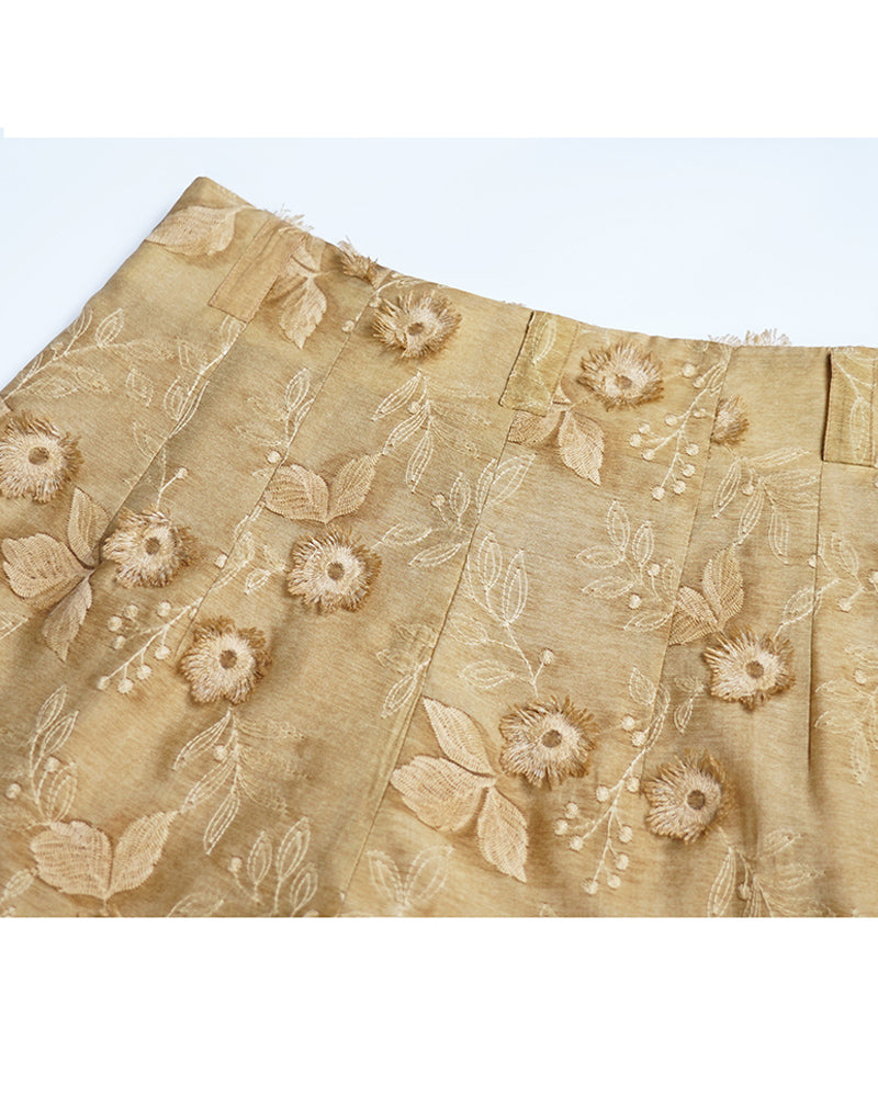 3D Embroidered Floral Wide-Leg Trousers