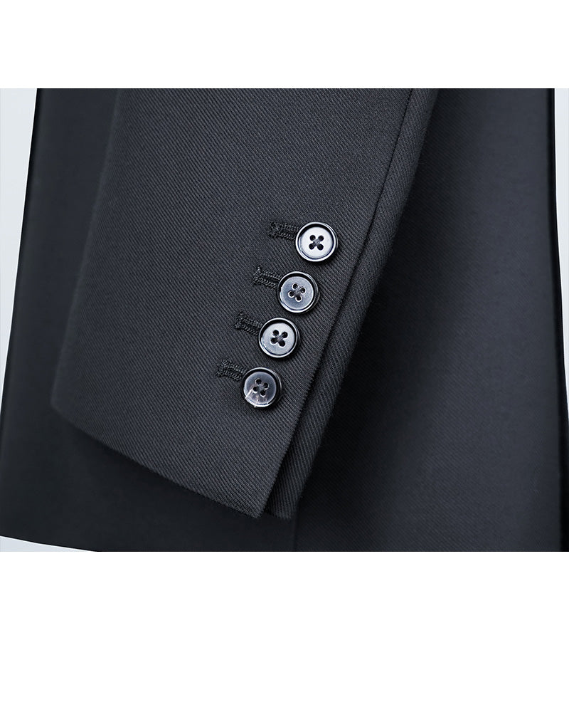 Deep Black Silk Wool Double-Breasted Blazer Suitpure