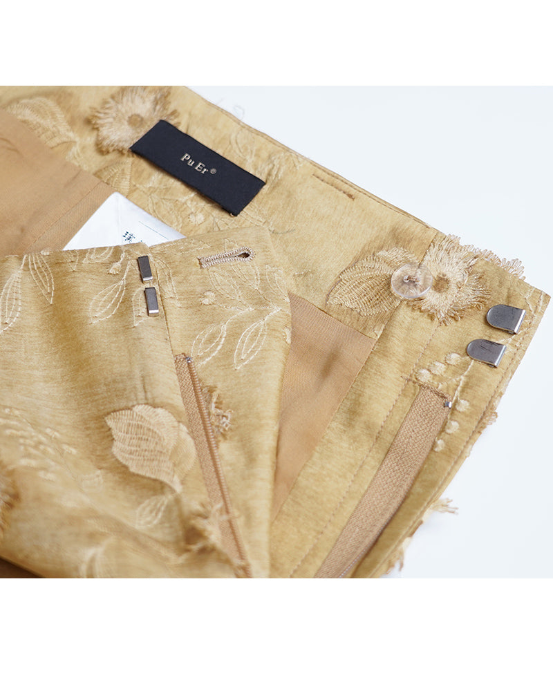 3D Embroidered Floral Wide-Leg Trousers