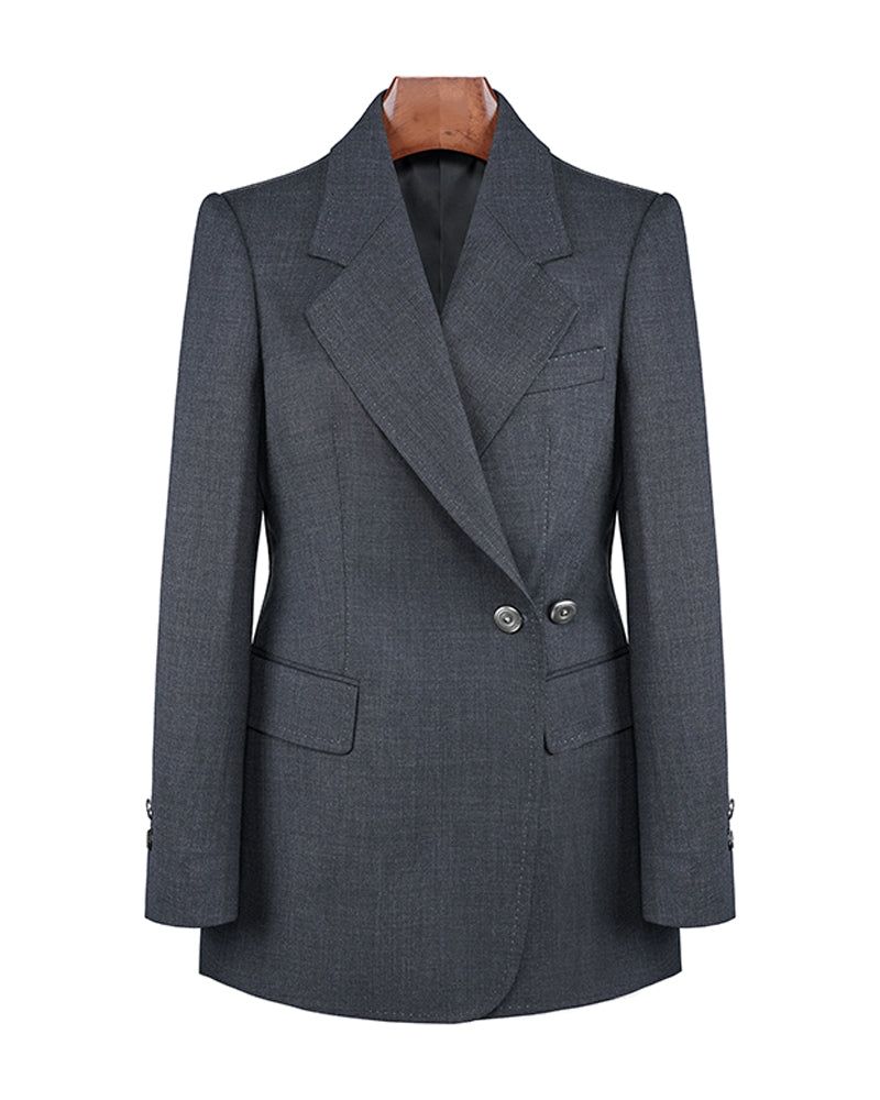 Classic Charcoal Wool Blazer with Round Hem