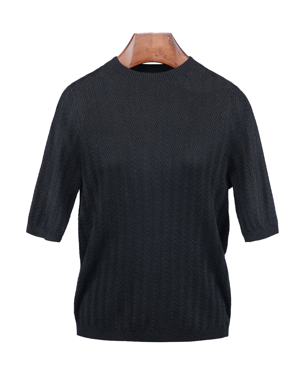 Black Textured Knit Short Sleeve Top