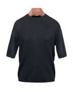 Black Textured Knit Short Sleeve Top