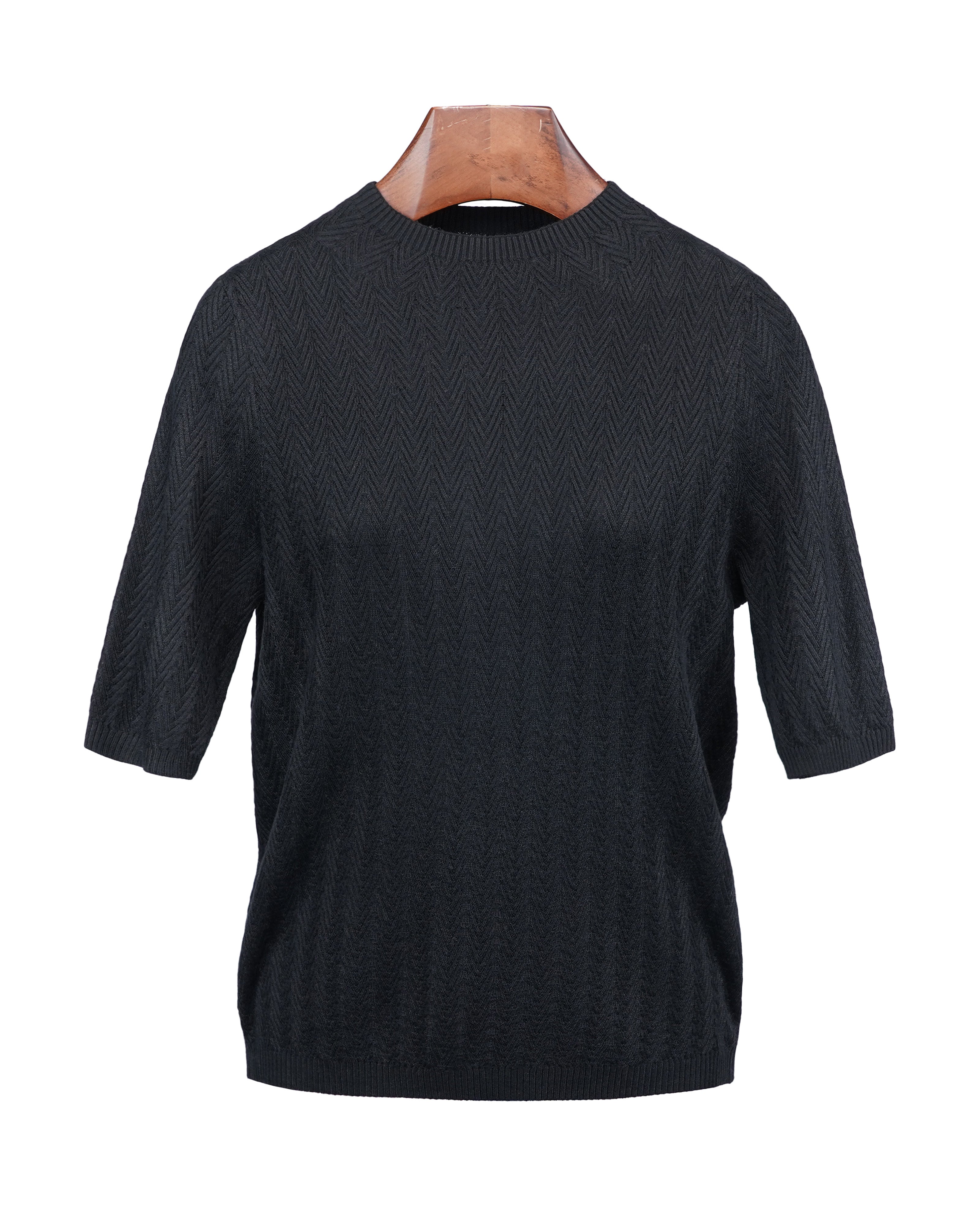Black Textured Knit Short Sleeve Top
