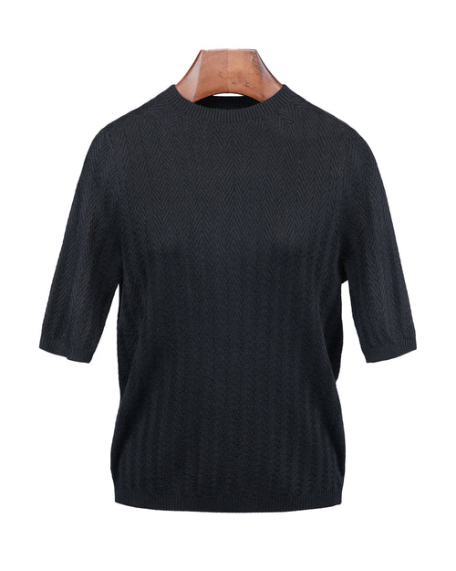 Black Textured Knit Short Sleeve Top Suitpure