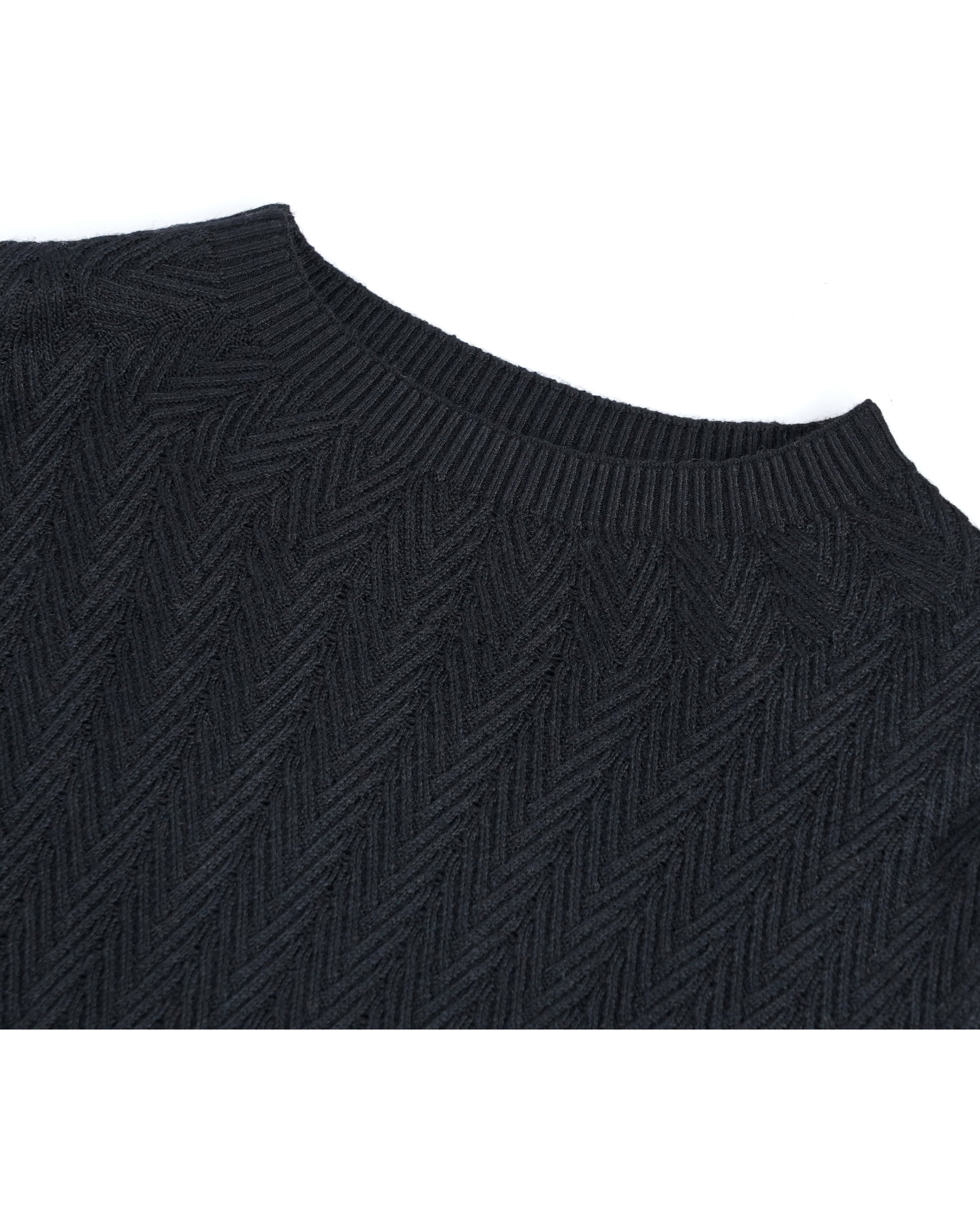 Black Textured Knit Short Sleeve Top