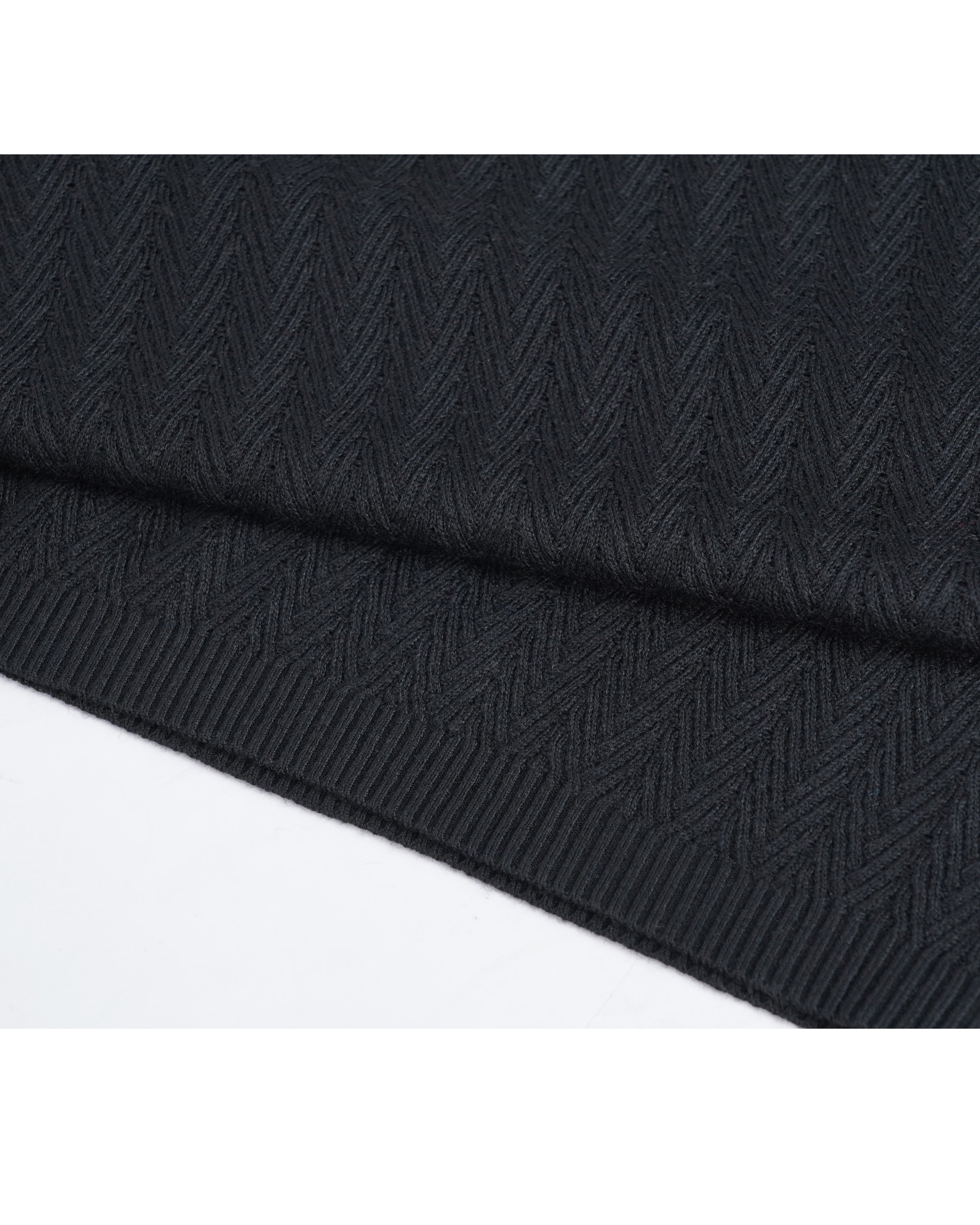 Black Textured Knit Short Sleeve Top