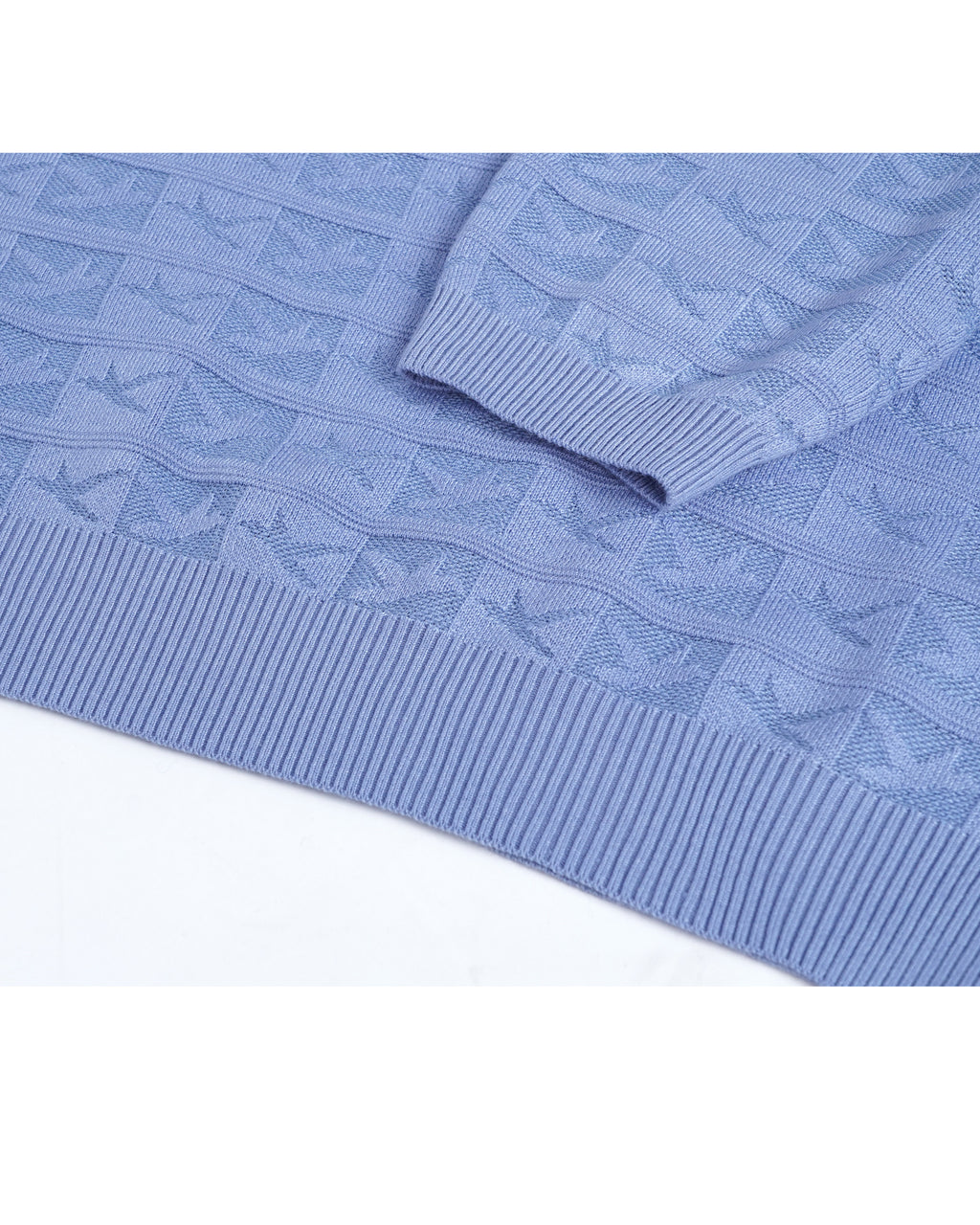 Sky Blue Crewneck Knit Top | Subtle Jacquard Texture