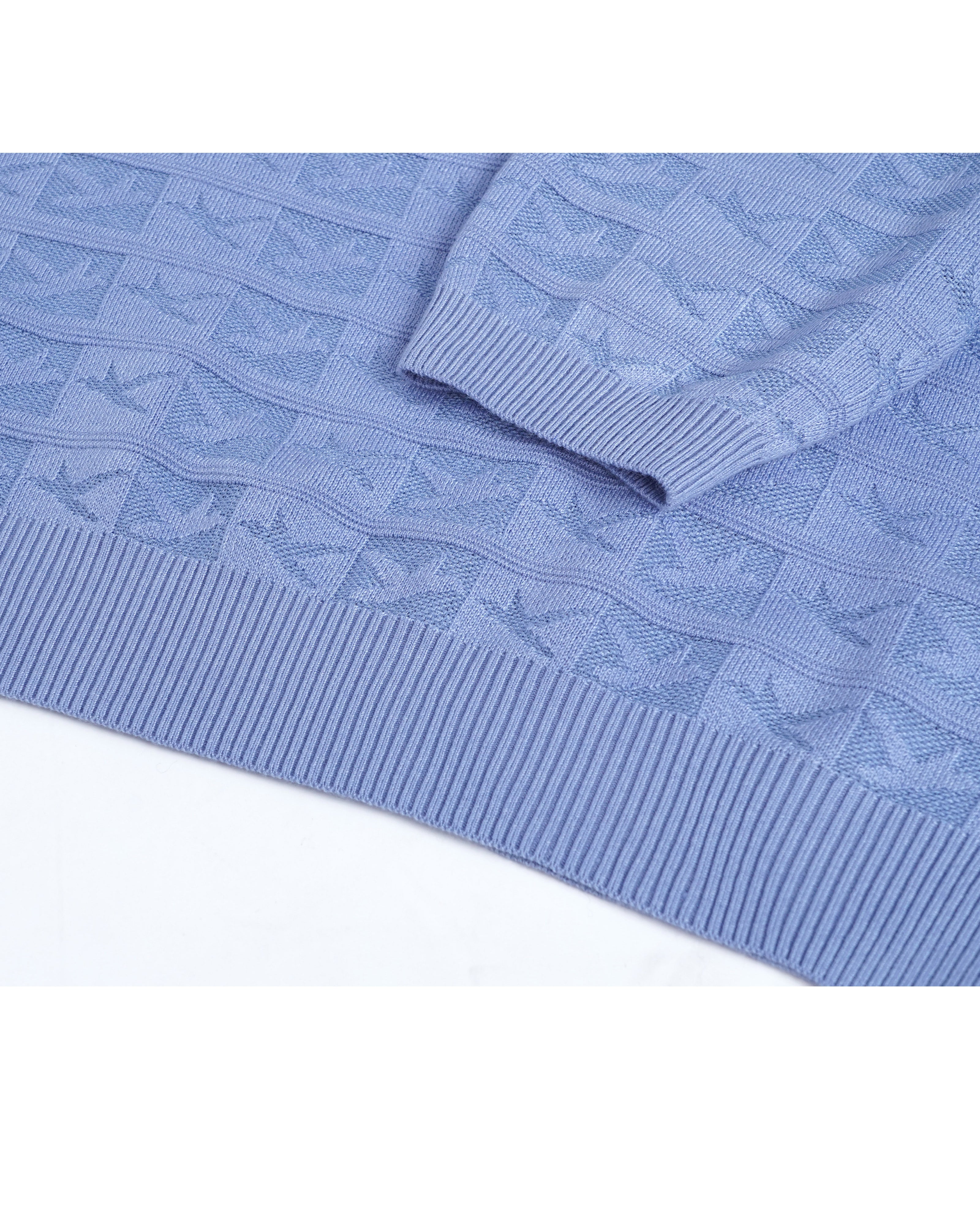 Sky Blue Crewneck Knit Top | Subtle Jacquard Texture