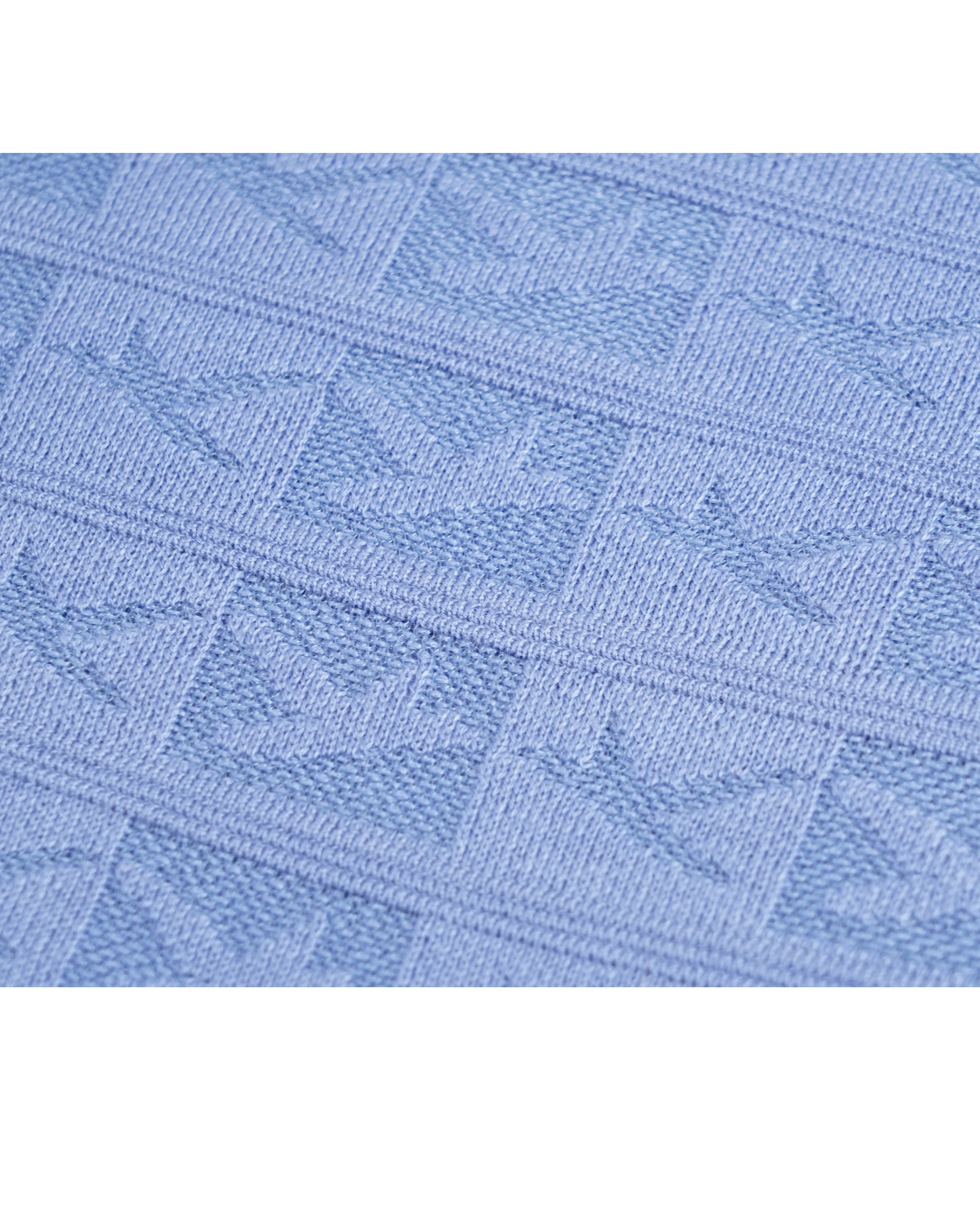 Sky Blue Crewneck Knit Top | Subtle Jacquard Texture