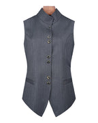 Fine Wool Grey Stripe Vest | Self-Tie Waist